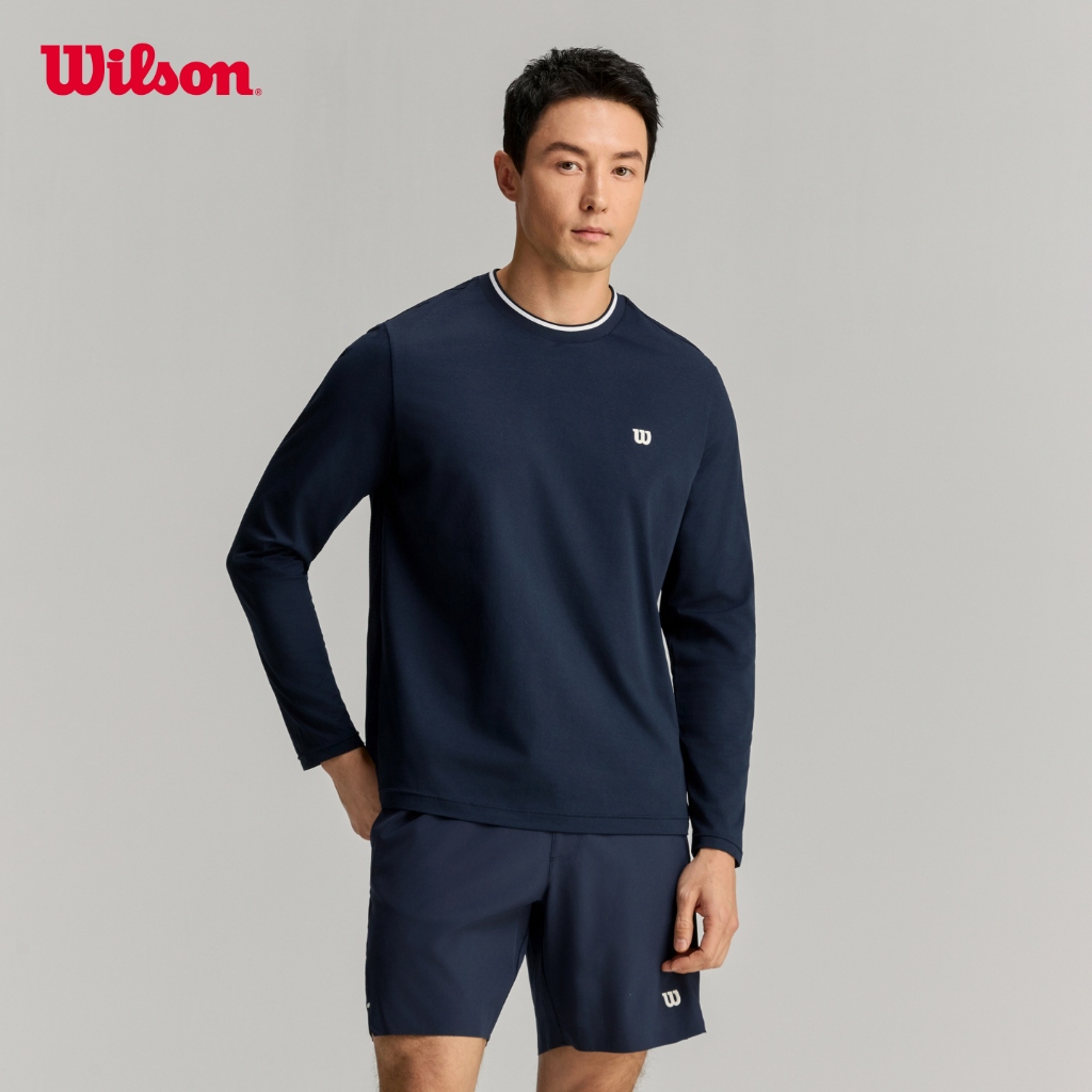 Wilson Men Timeless Long Sleeve Tennis Tee Classic Navy/Bright White WN00097