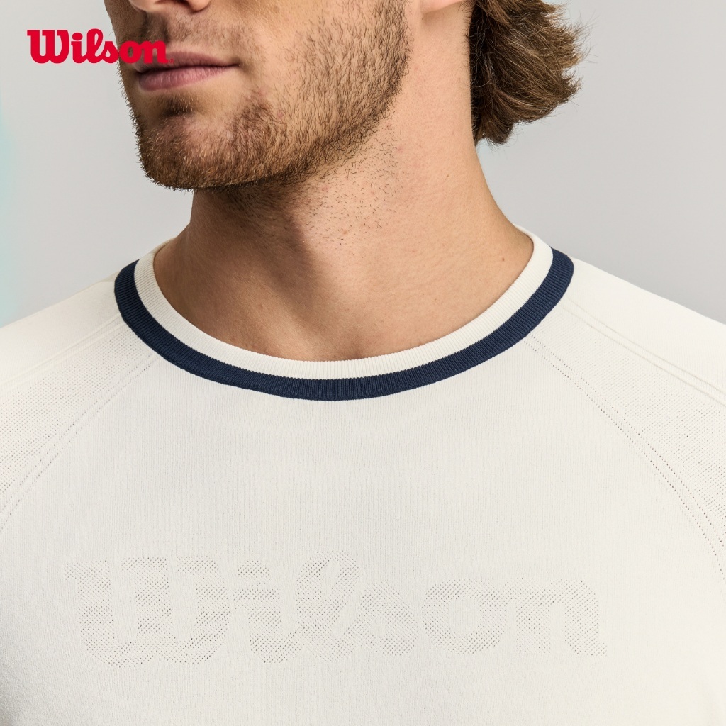 Wilson Men Center Flyknit Tee V2 Tennis Training Stretchable T-Shirt Port Royale/Sandrift WN00096