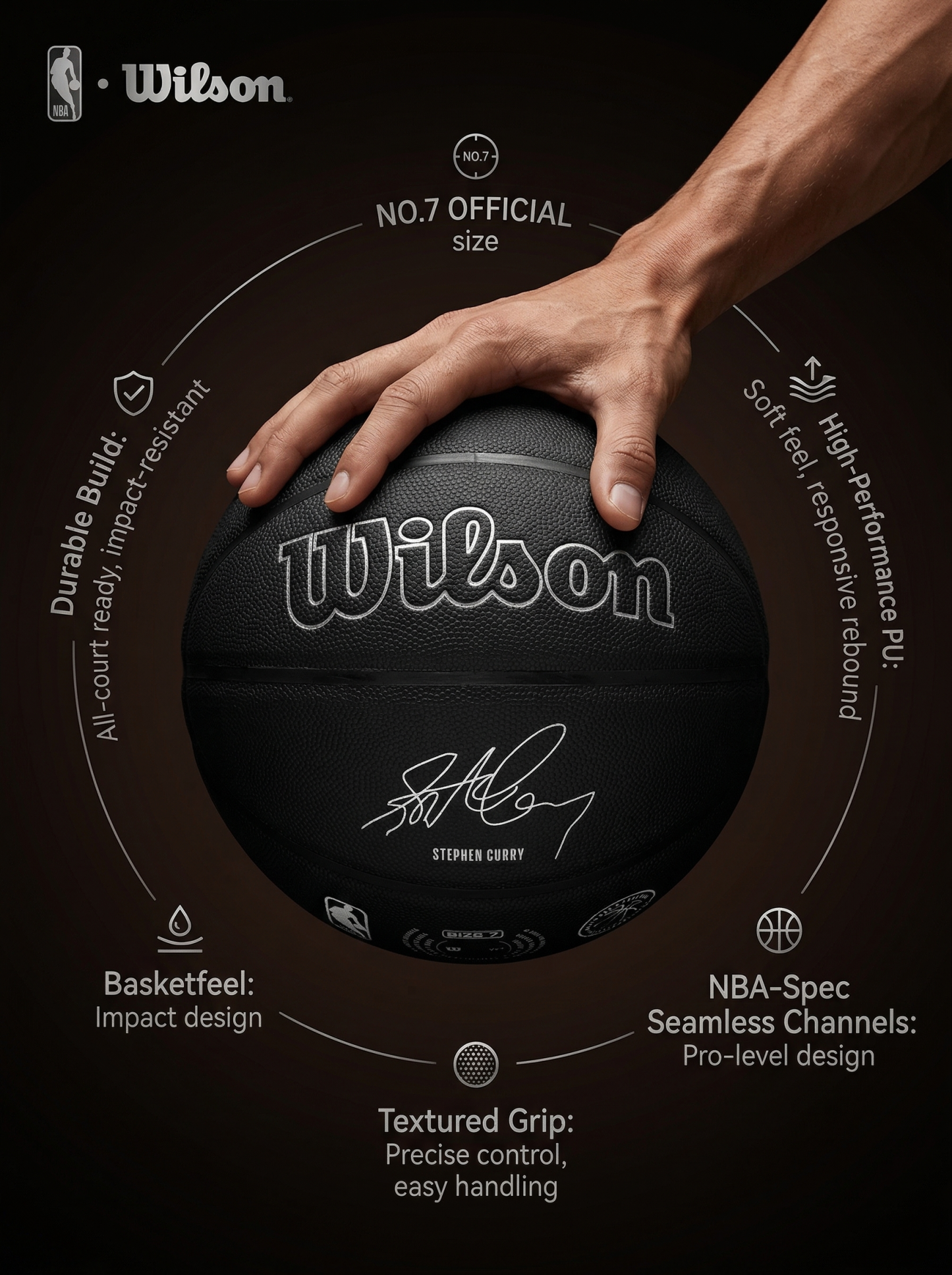Wilson Stephen Curry Signature Basketball – Black Nightmode Pure Feel Curry Fan Collectible