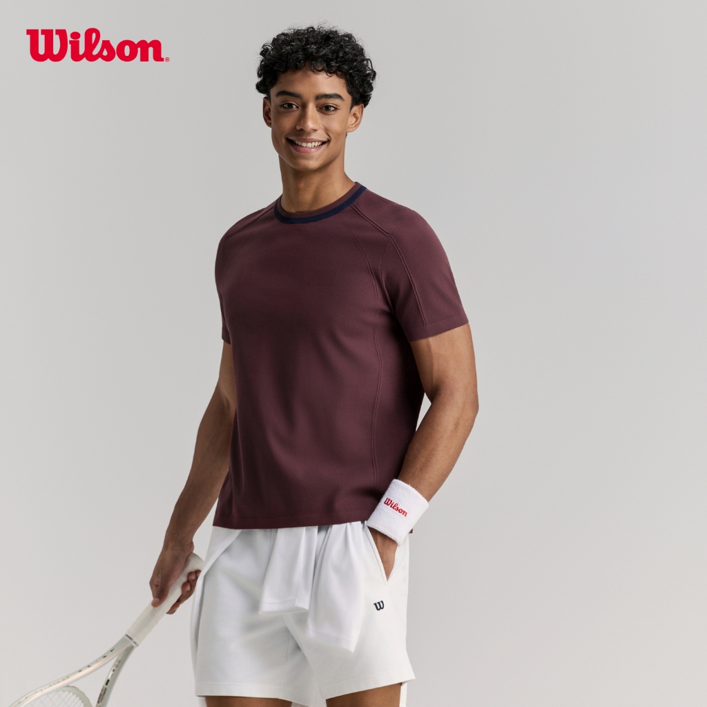 Wilson Men Center Flyknit Tee V2 Tennis Training Stretchable T-Shirt Port Royale/Sandrift WN00096