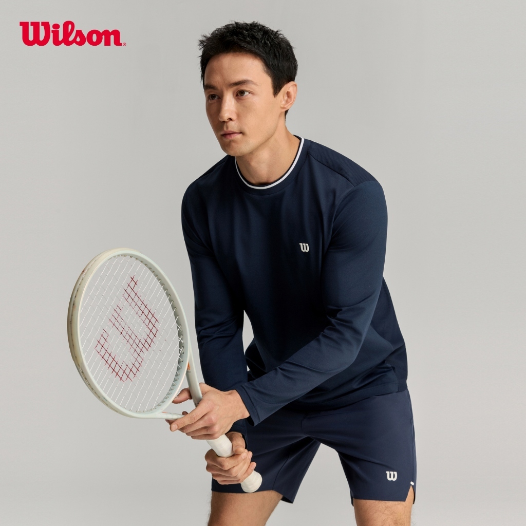 Wilson Men Timeless Long Sleeve Tennis Tee Classic Navy/Bright White WN00097
