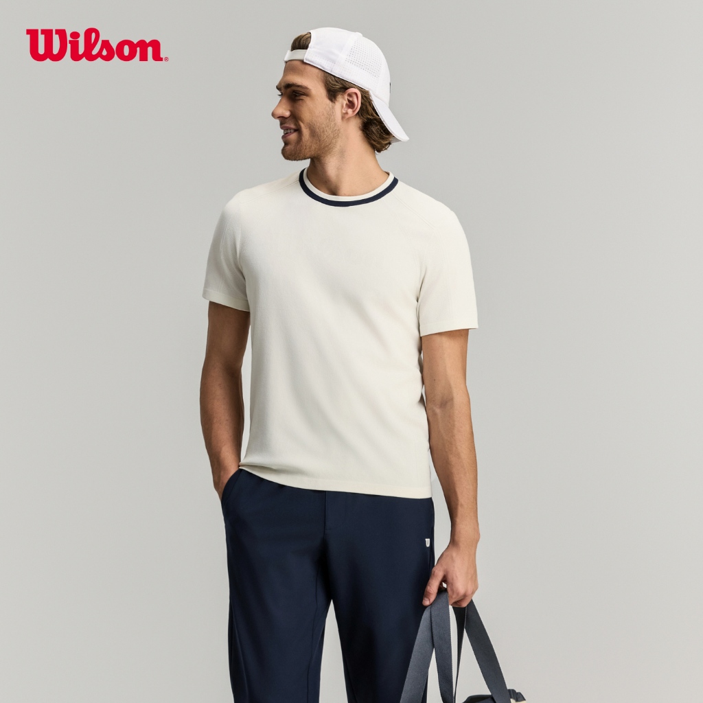 Wilson Men Center Flyknit Tee V2 Tennis Training Stretchable T-Shirt Port Royale/Sandrift WN00096