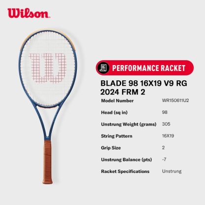 Wilson Blade 98 16X19 V9 Roland Garros Performance Tennis Racket (Unstrung)