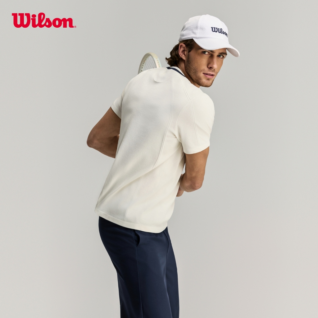 Wilson Men Center Flyknit Tee V2 Tennis Training Stretchable T-Shirt Port Royale/Sandrift WN00096