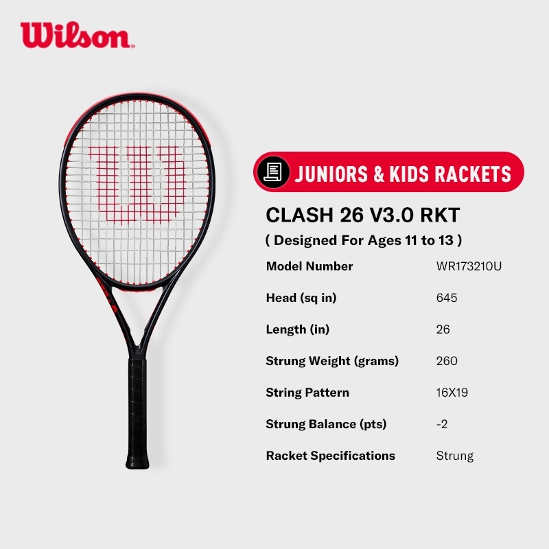 Wilson Junior Clash 26 V3 Youth Performance Tennis Racket
