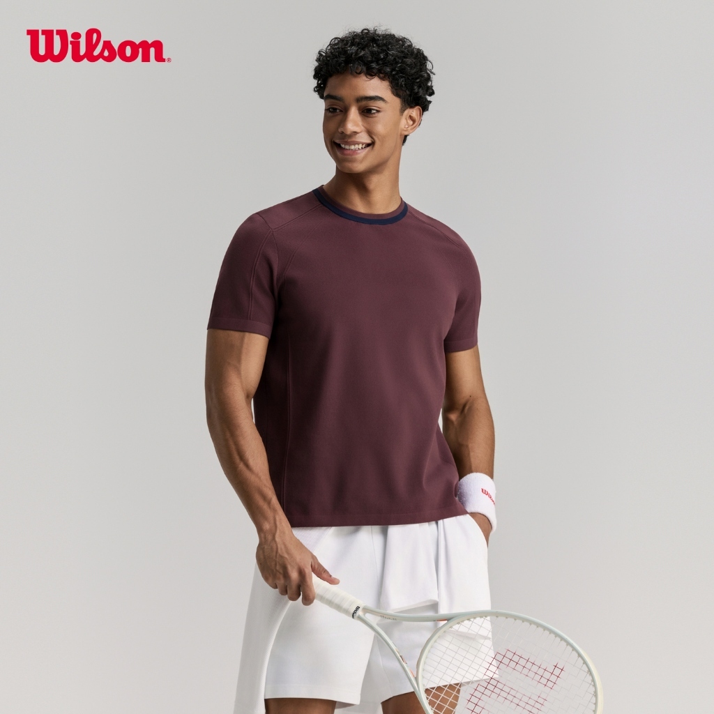Wilson Men Center Flyknit Tee V2 Tennis Training Stretchable T-Shirt Port Royale/Sandrift WN00096
