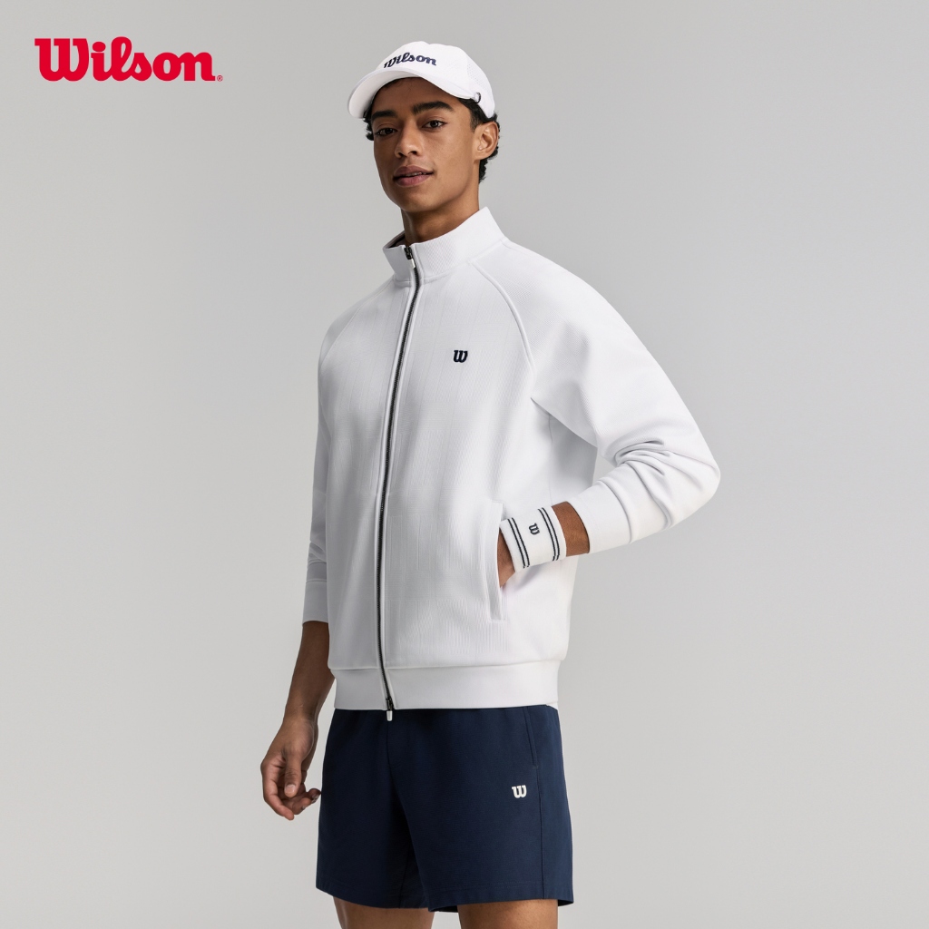 Wilson Men Courtstar Jacquard Tennis Jacket Brushed Inner Stand Collar Zip Windproof WN00114