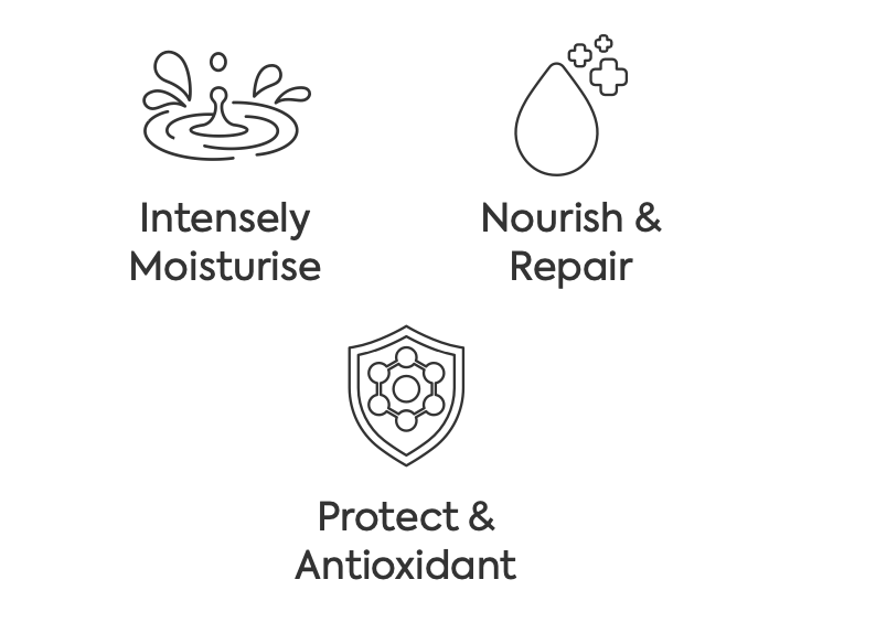Key benefits of Multivitamin Ceramide Body Lotion by Lulabeam: intensely moisturizes for deep hydration, nourishes and repairs the skin barrier, and provides antioxidant protection to combat environmental stressors