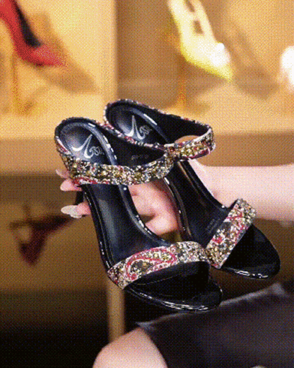 水鑽露趾細跟涼鞋