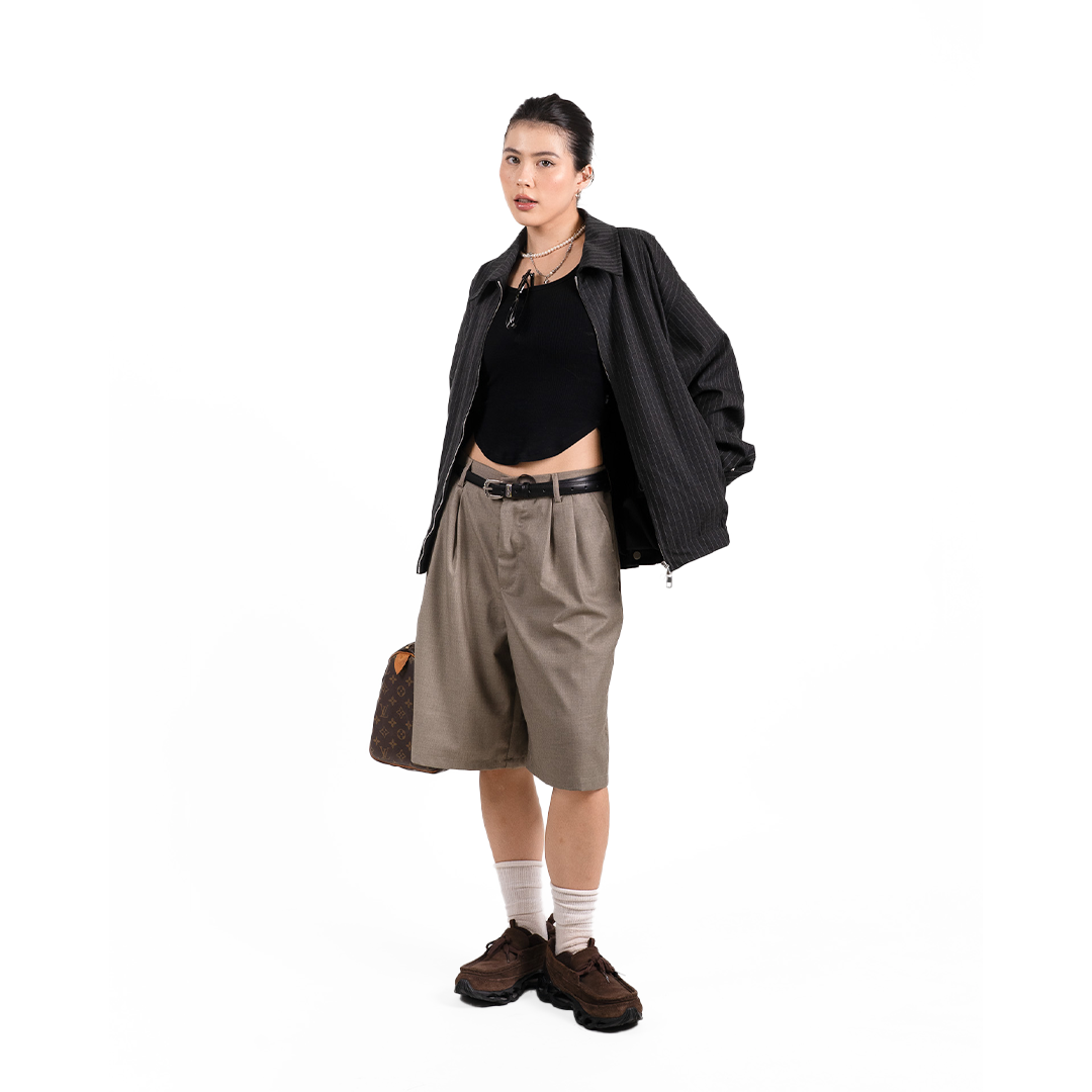 MOMO Pleated Suit Short Coffee Brown
