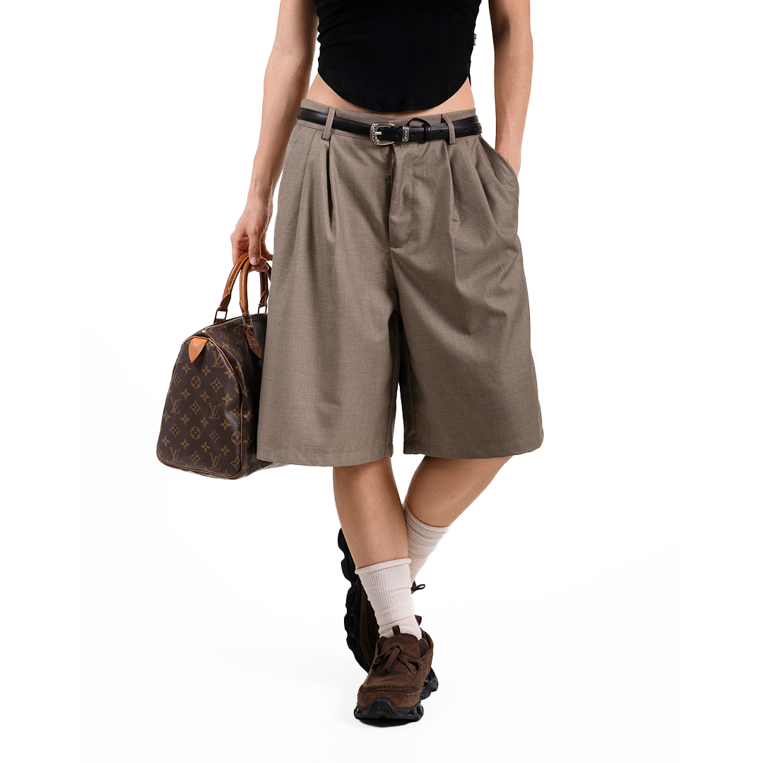 MOMO Pleated Suit Short Coffee Brown