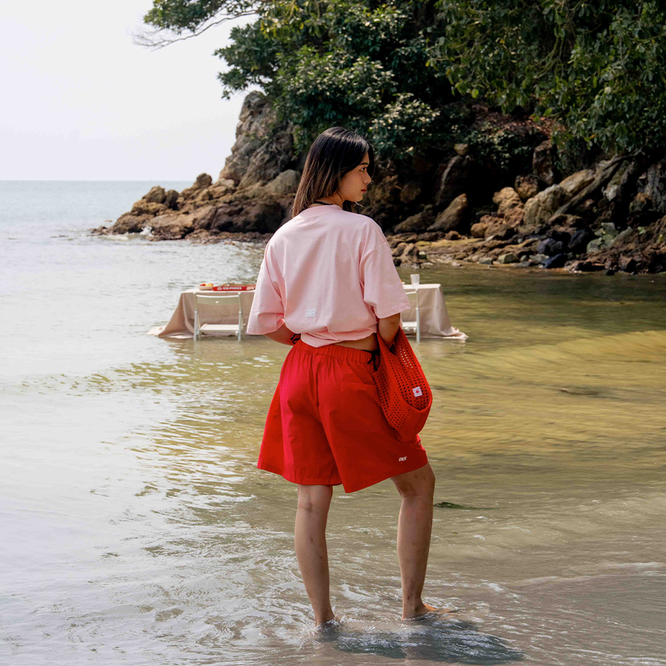 A.A Nylon Button-Fly Short - Red