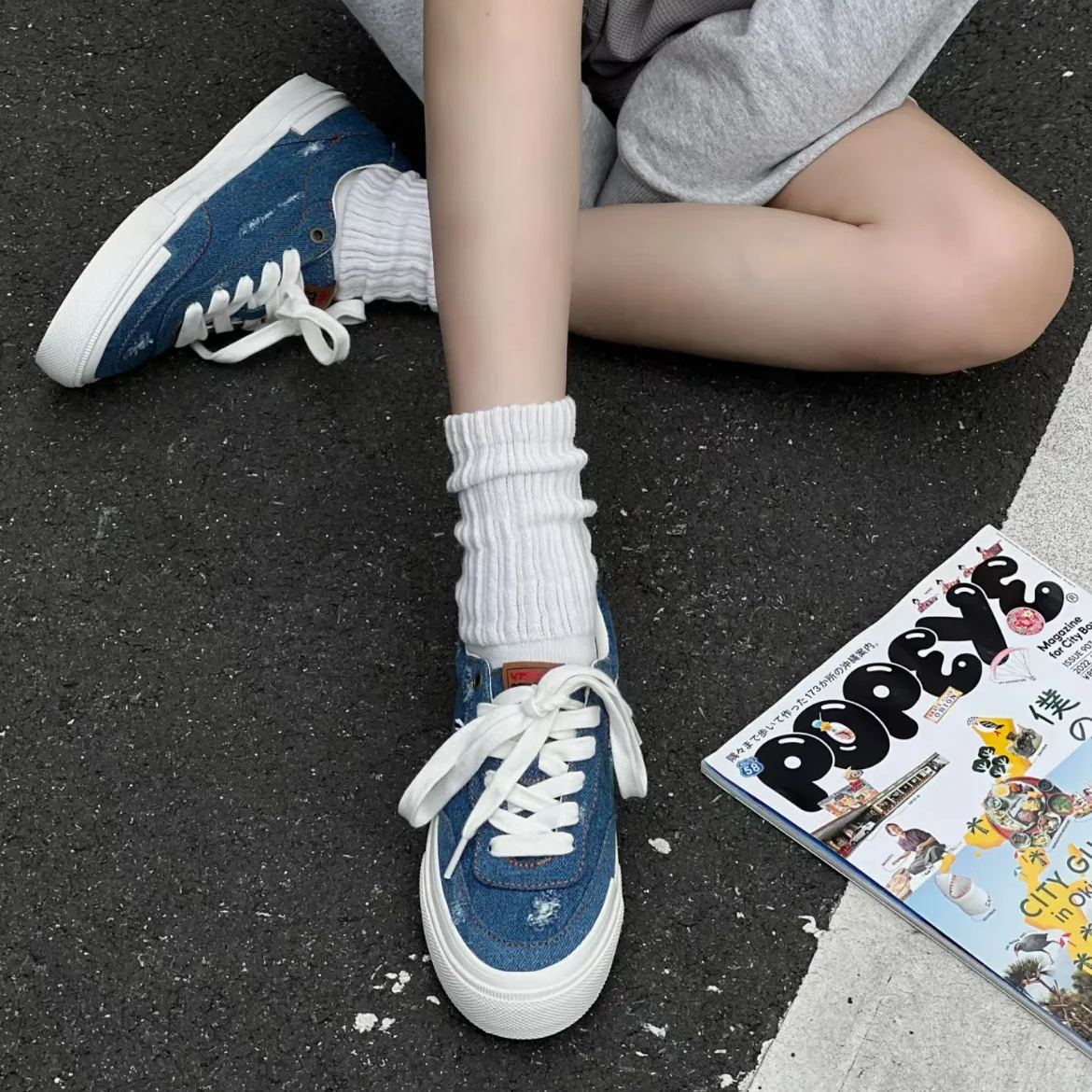 Vision Street Wear FLAT-TOP Retro Street Skate Shoes / Denim Blue V243NY301302