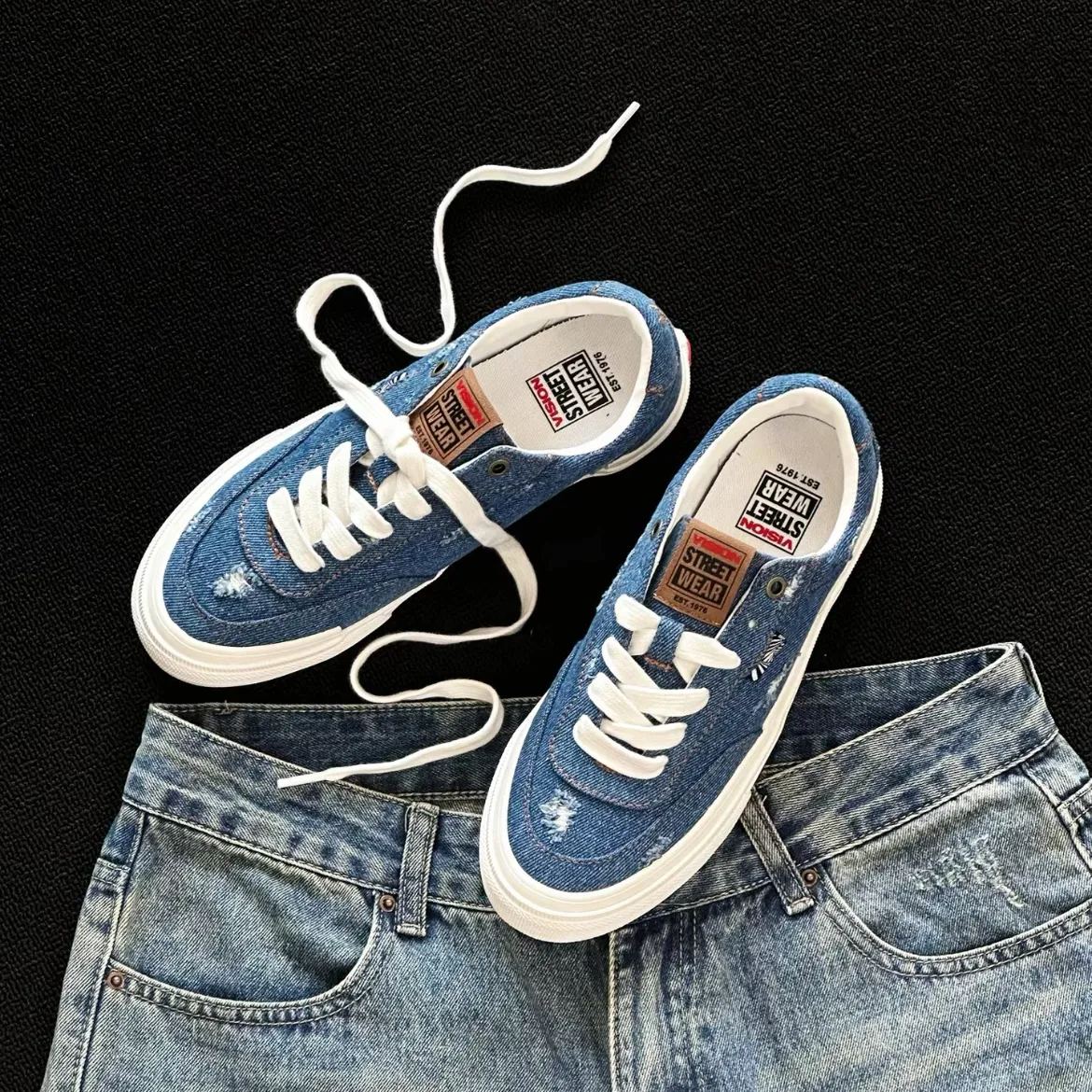 Vision Street Wear FLAT-TOP Retro Street Skate Shoes / Denim Blue V243NY301302