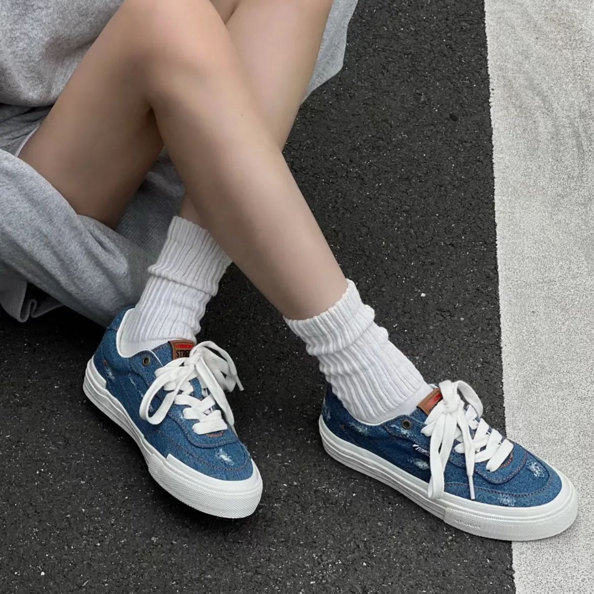 Vision Street Wear FLAT-TOP Retro Street Skate Shoes / Denim Blue V243NY301302