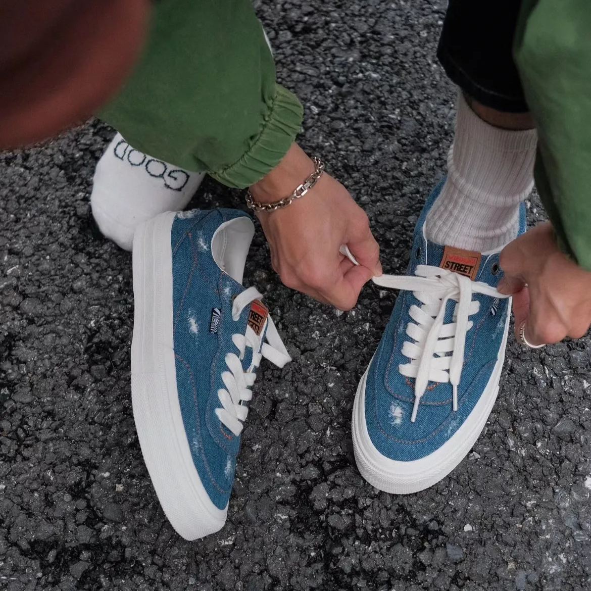 Vision Street Wear FLAT-TOP Retro Street Skate Shoes / Denim Blue V243NY301302