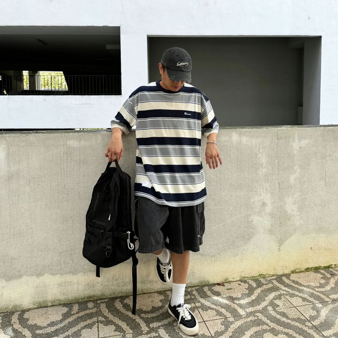 MOBLAB STRIPE TEE NAVY