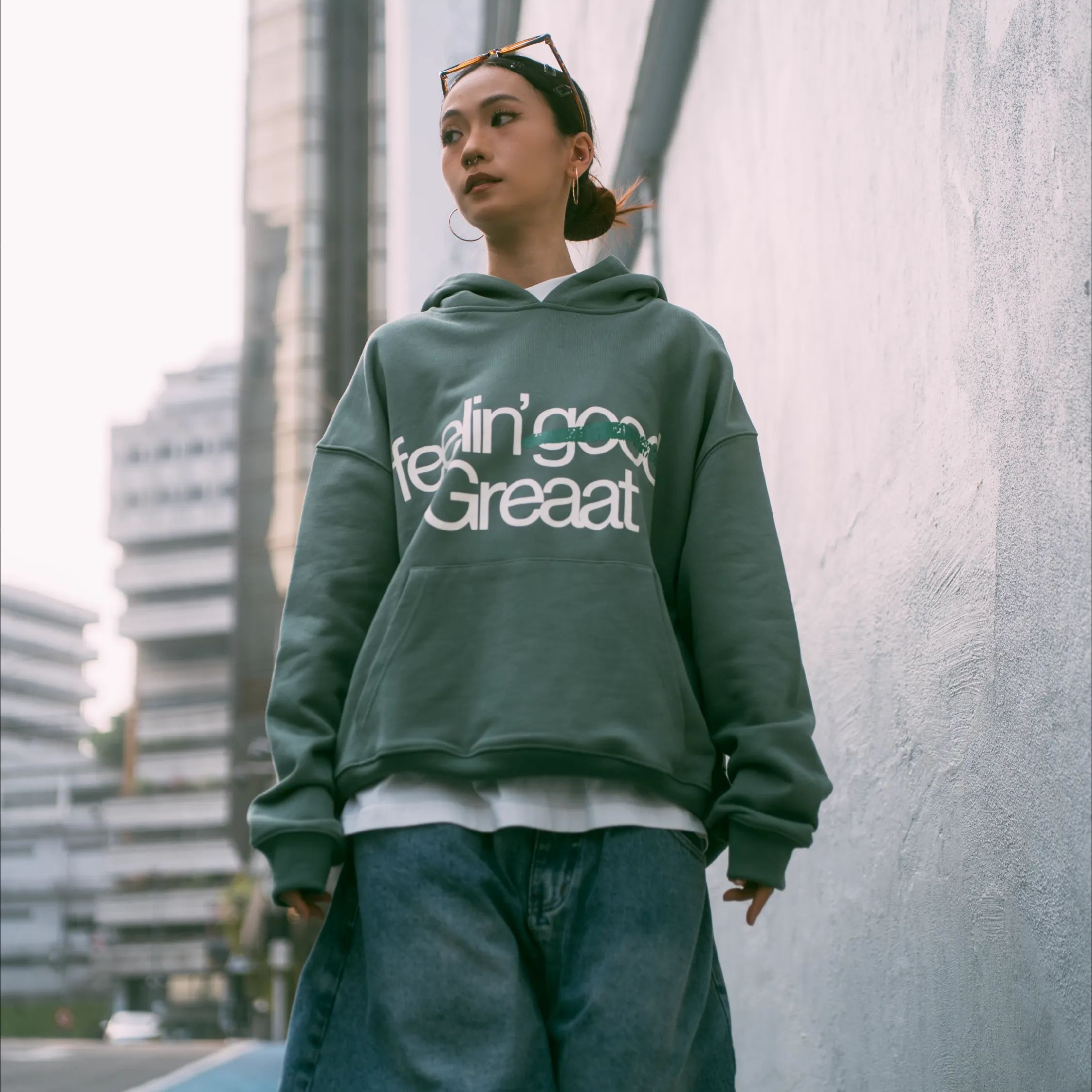 A.A FEELIN' GREAAT  HOODIE — SAGE GREEN