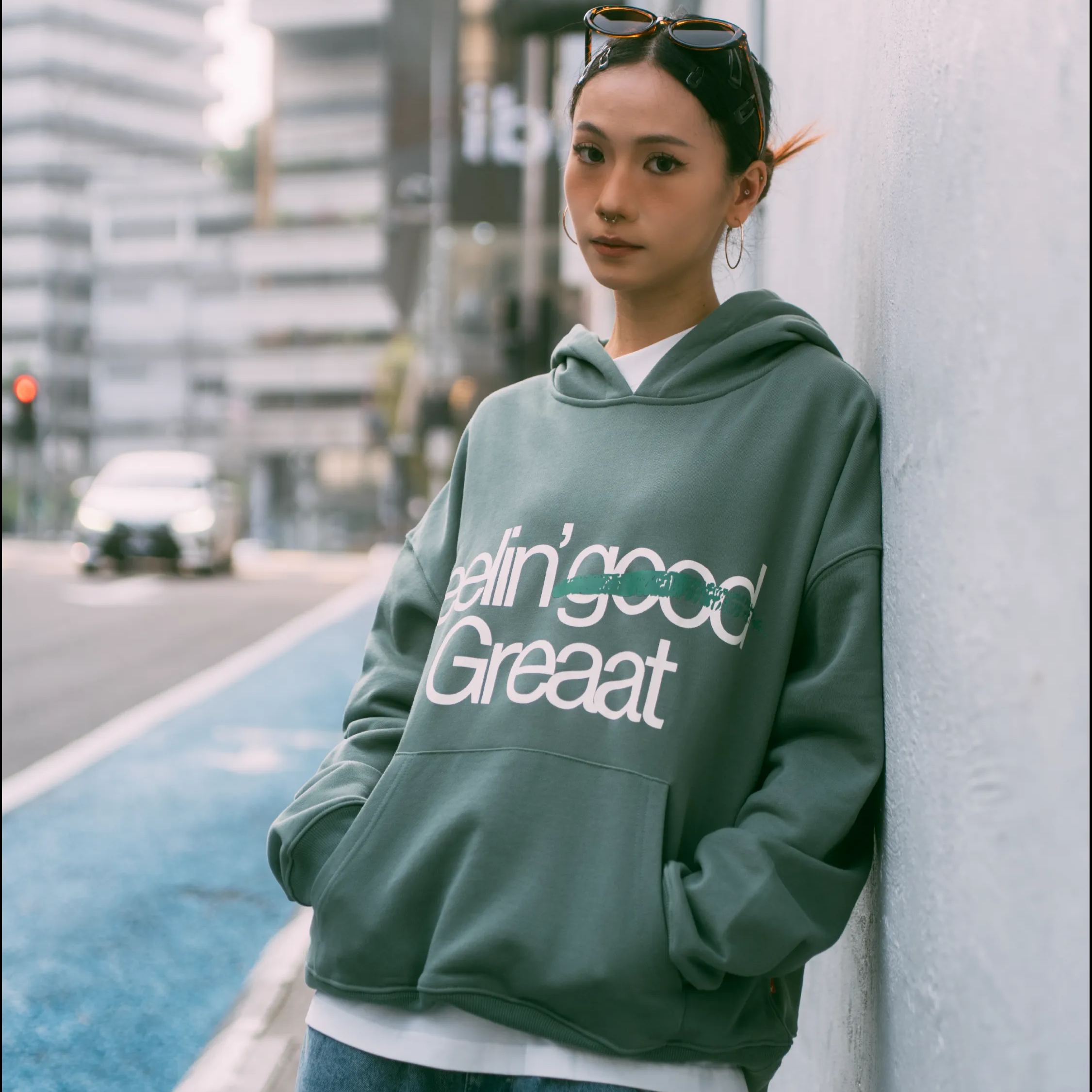 A.A FEELIN' GREAAT  HOODIE — SAGE GREEN