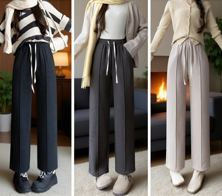 フリース裏地付きで暖かいパンツの内側写真