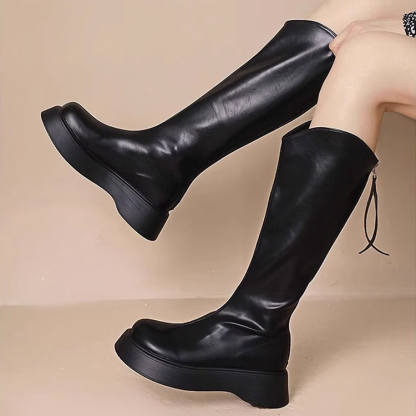 V口厚底顯瘦小羊皮騎士靴