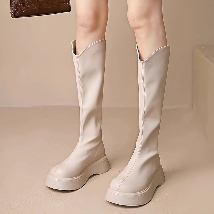 V口厚底顯瘦小羊皮騎士靴