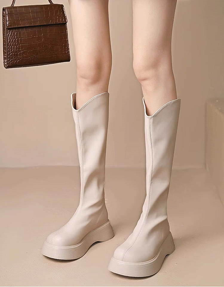 V口厚底顯瘦小羊皮騎士靴