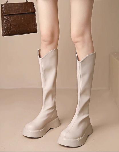 V口厚底顯瘦小羊皮騎士靴