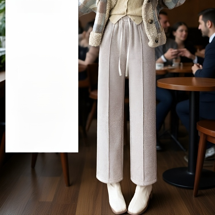 秋冬季高腰直筒羊毛褲
