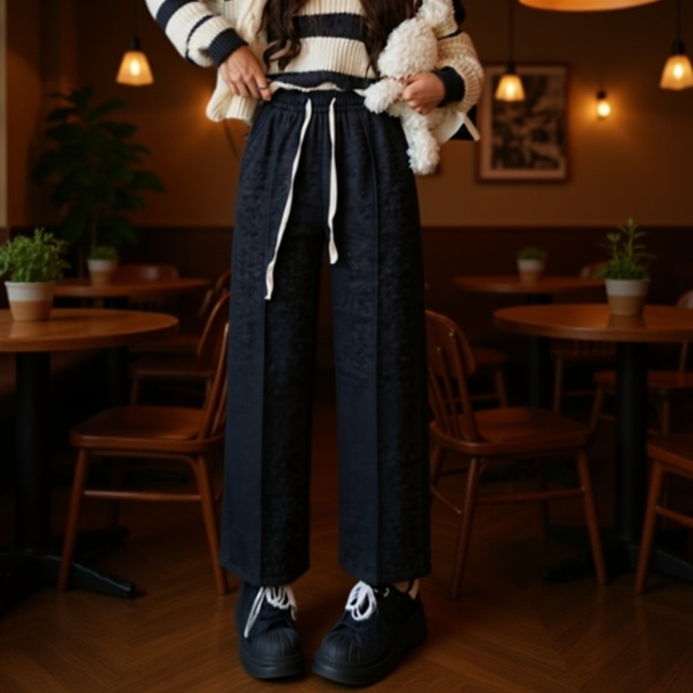 秋冬季高腰直筒羊毛褲