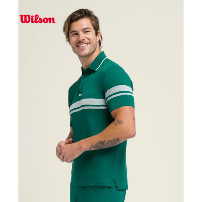 Wilson Men All Season Polo in Club Green Stripe