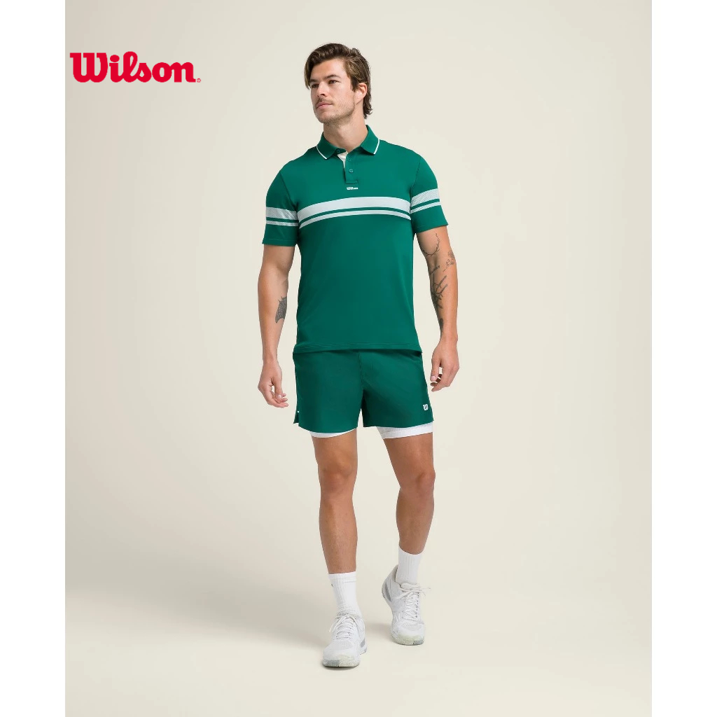 Wilson Men All Season Polo in Club Green Stripe