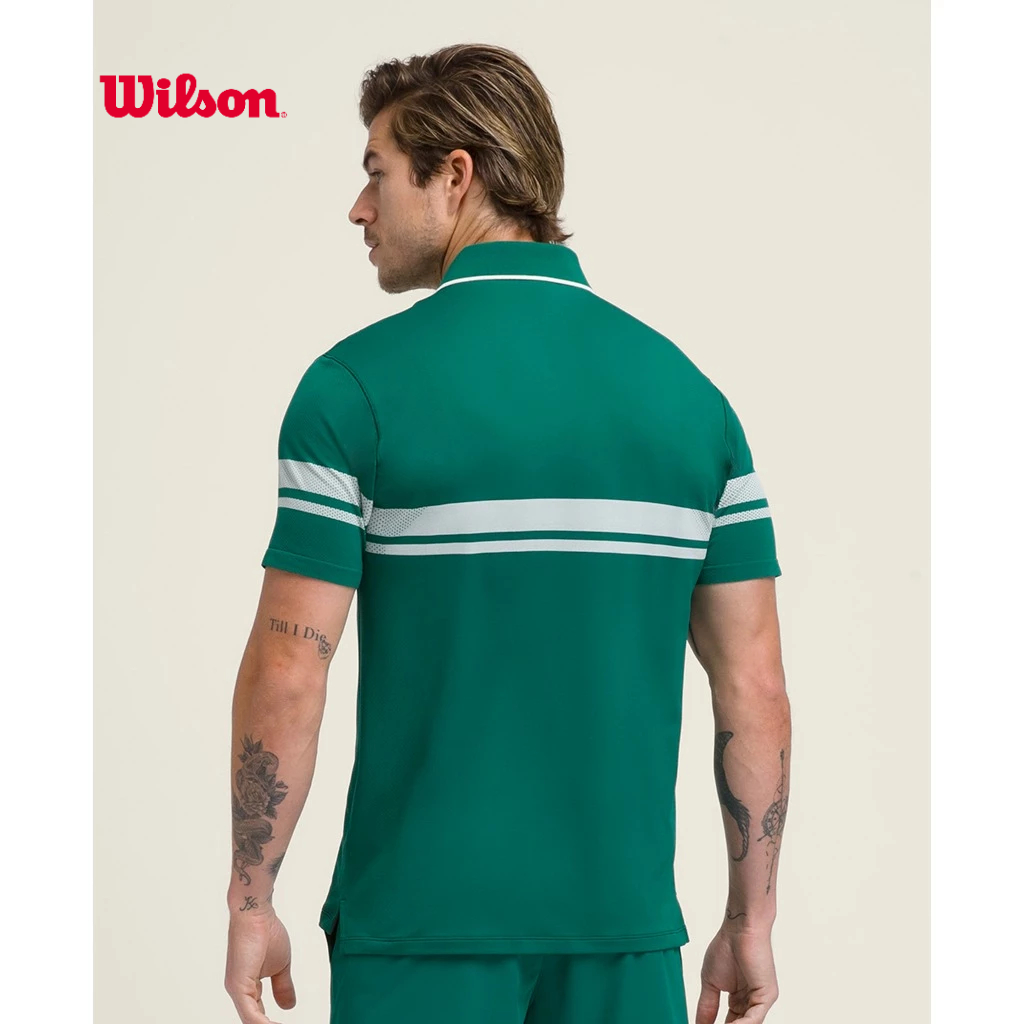 Wilson Men All Season Polo in Club Green Stripe