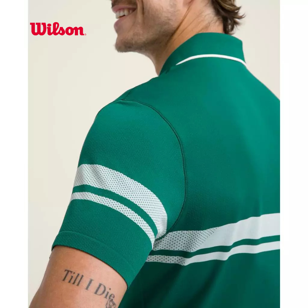 Wilson Men All Season Polo in Club Green Stripe