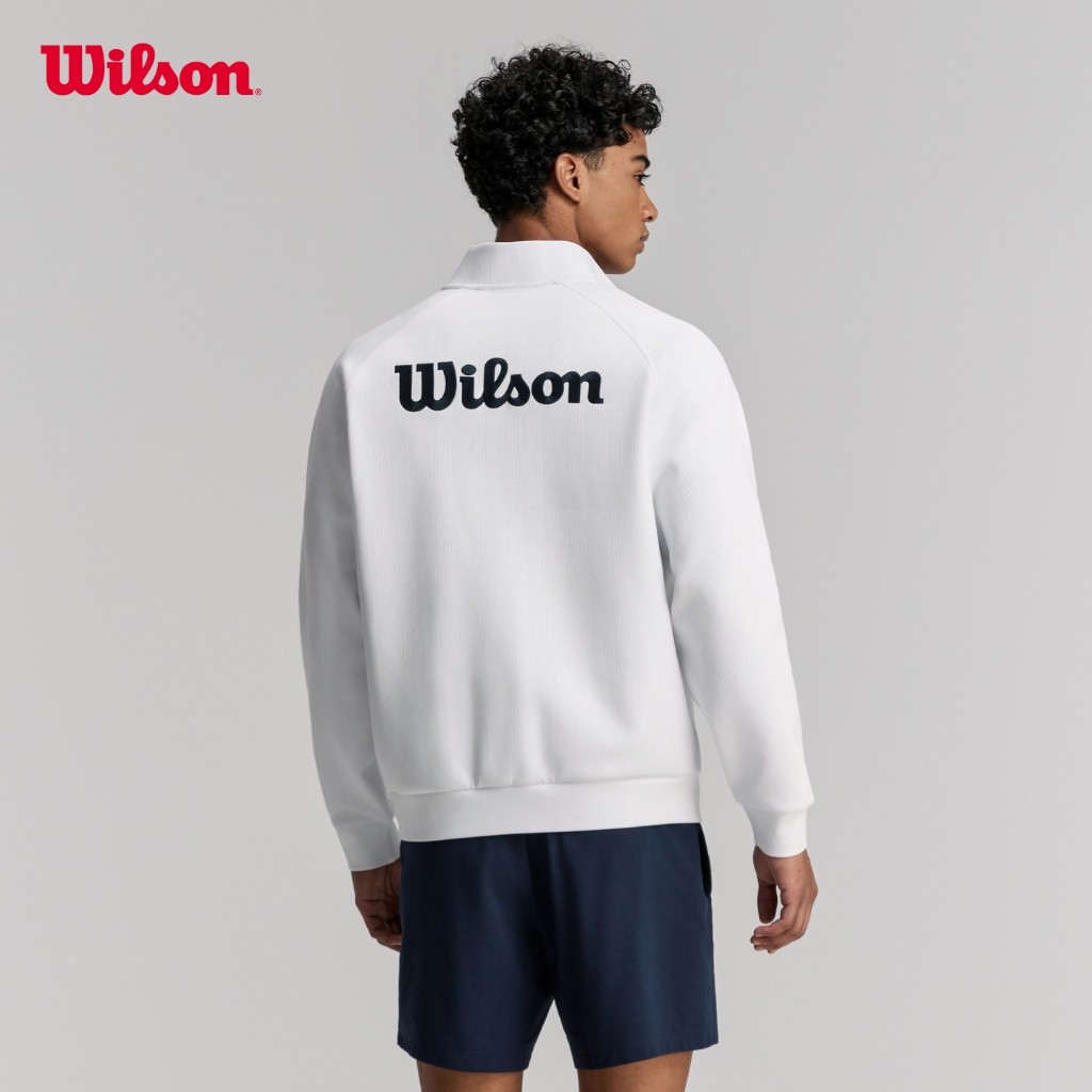 Wilson Men Courtstar Jacquard Tennis Jacket Brushed Inner Stand Collar Zip Windproof