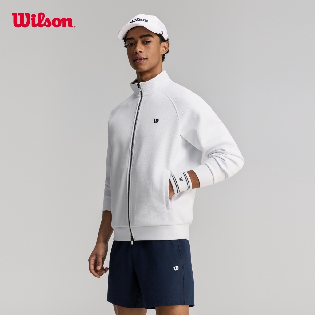 Wilson Men Courtstar Jacquard Tennis Jacket Brushed Inner Stand Collar Zip Windproof 