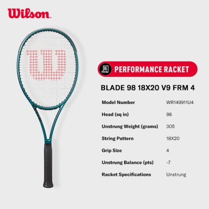 WILSON Blade 98 (18X20) V9 Frm Performance Racket (Unstrung
