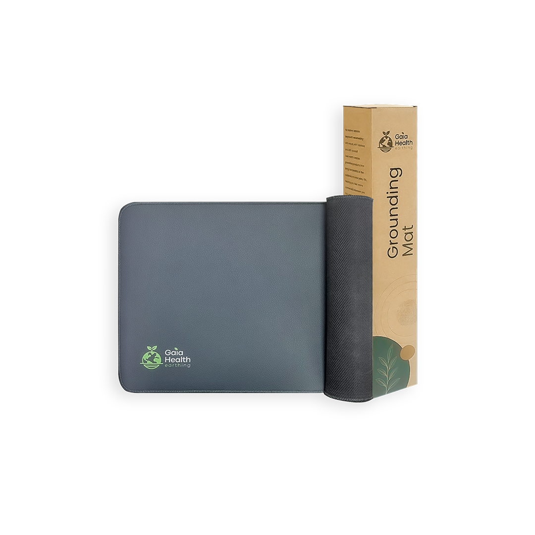 Gaia grounding mat partly rolled beside its branded box