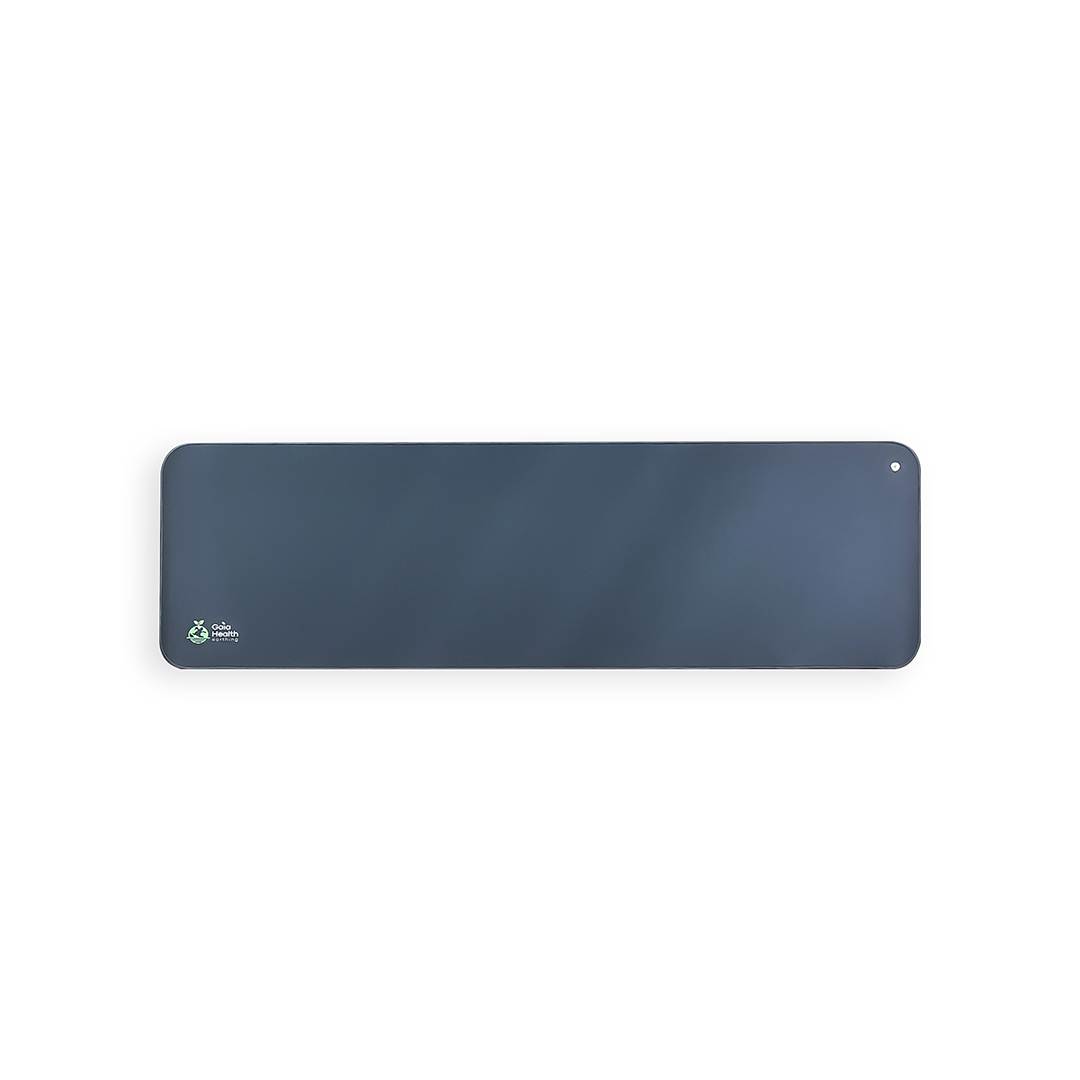 Gaia grounding mat laid flat, showing the logo and connection point