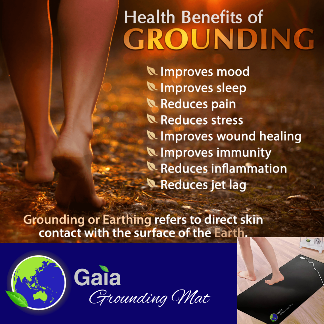Indoor Touching Green Concept: Gaia Grounding/Earthing Mat. A close-up image showing a foot on the Gaia Grounding Mat, demonstrating its direct skin contact. This mat connects you with the Earth's electrons, providing health benefits like stress relief, improved immunity, and better sleep through grounding. 