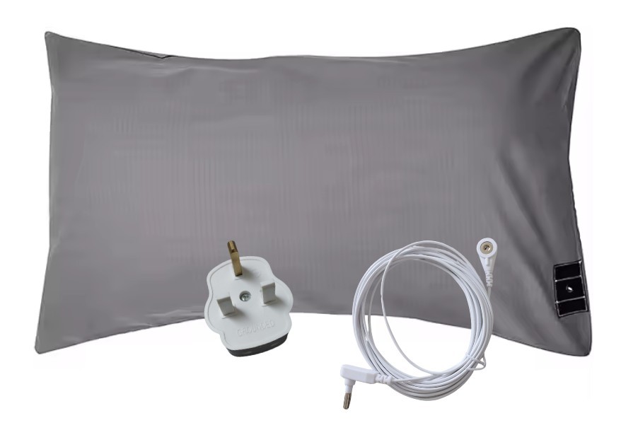 Earthing Pillowcase with EMF Protection – Soft Cotton & Silver Fiber | Improves Sleep – Includes SG Safety Plug Adapter