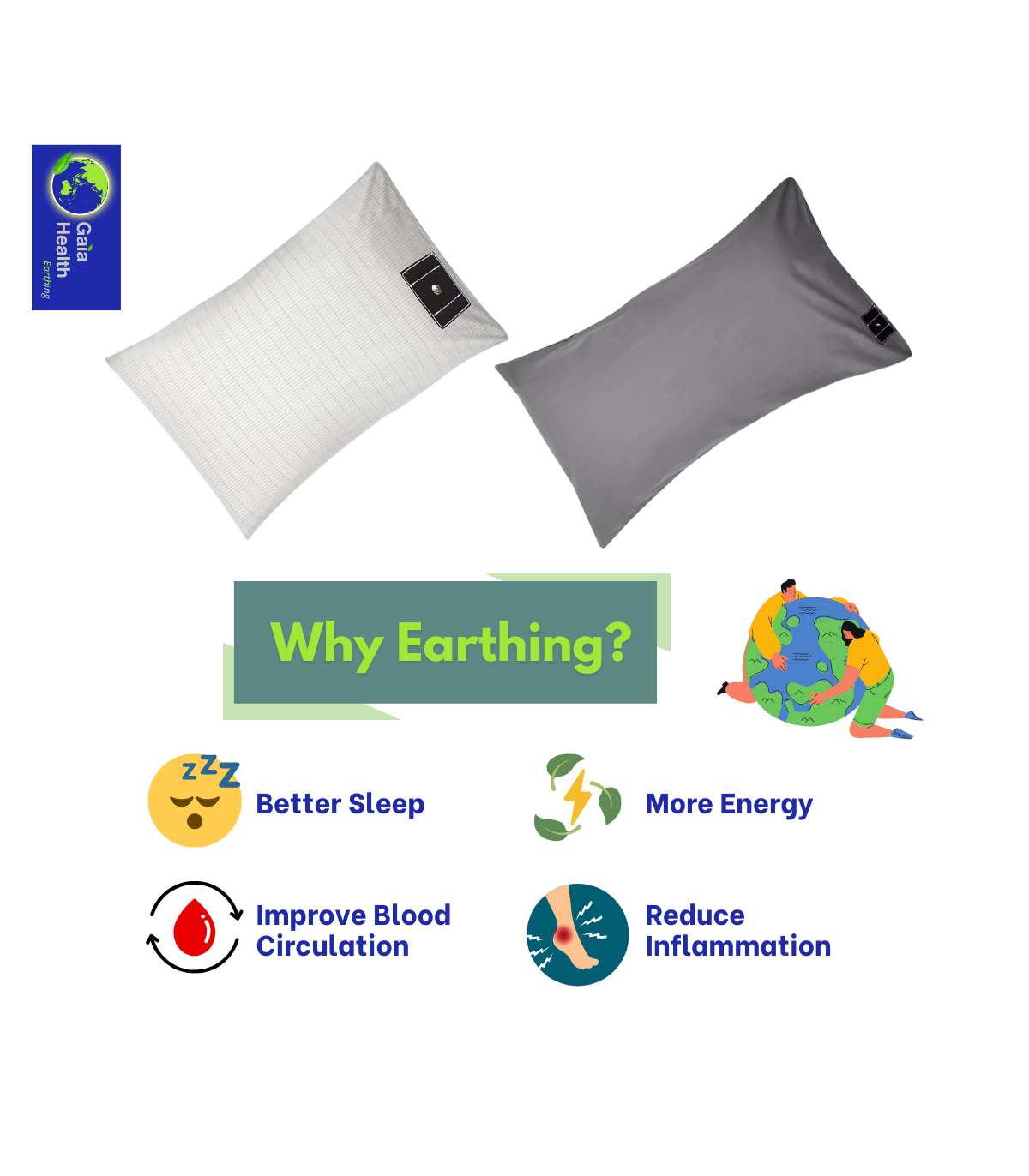 Earthing Pillowcase with EMF Protection – Soft Cotton & Silver Fiber | Improves Sleep – Includes SG Safety Plug Adapter