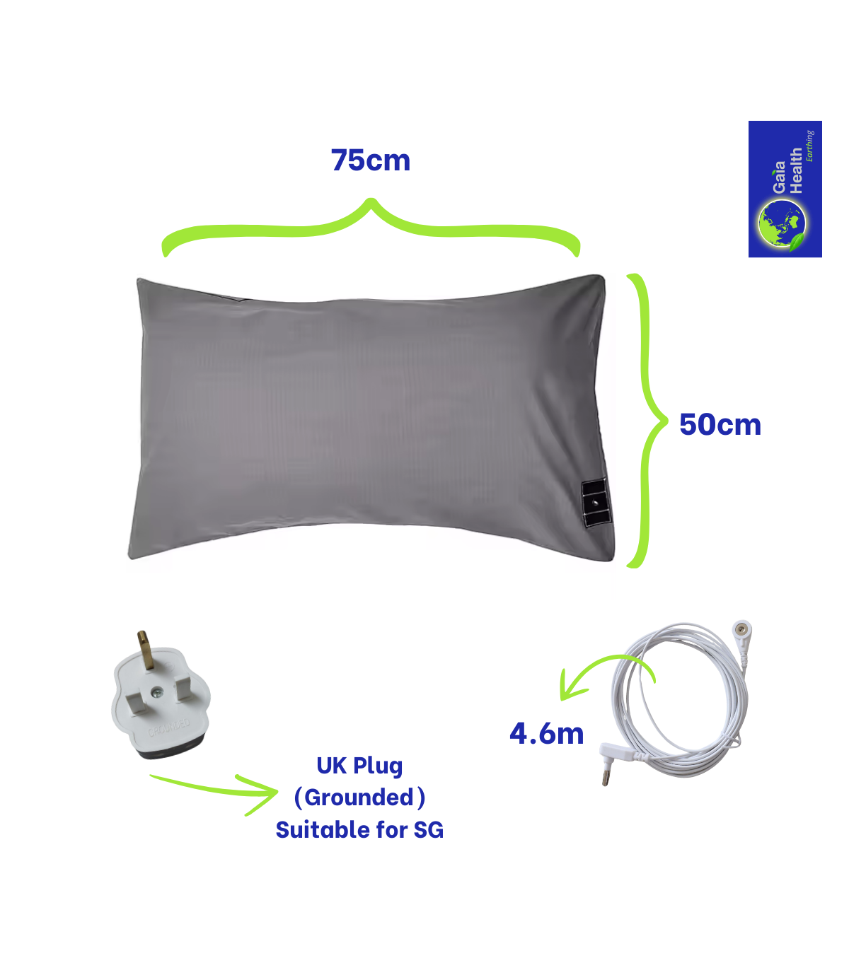 Earthing Pillowcase with EMF Protection – Soft Cotton & Silver Fiber | Improves Sleep – Includes SG Safety Plug Adapter