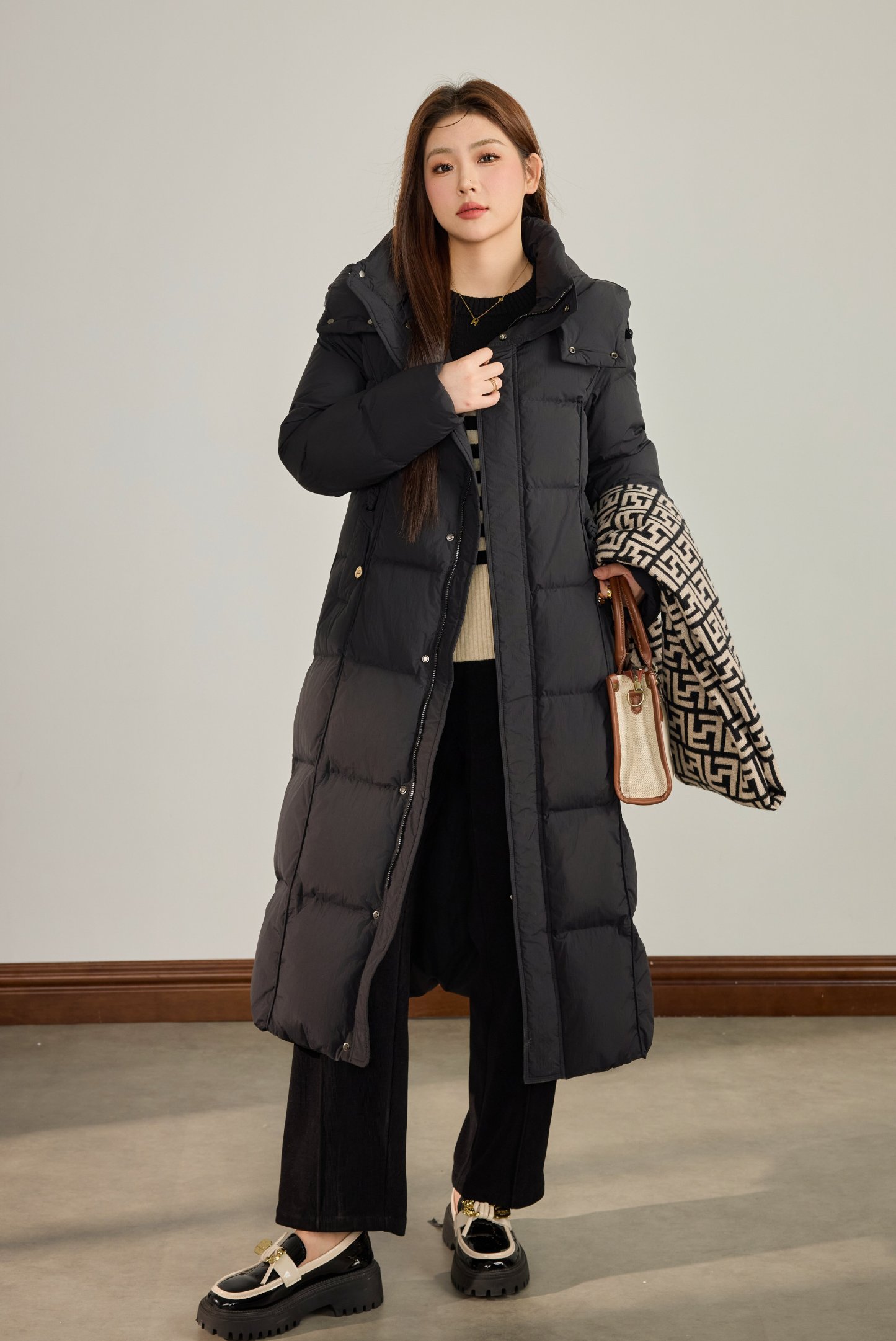 Long Hooded Lace-up Long Down Jacket DDY1819