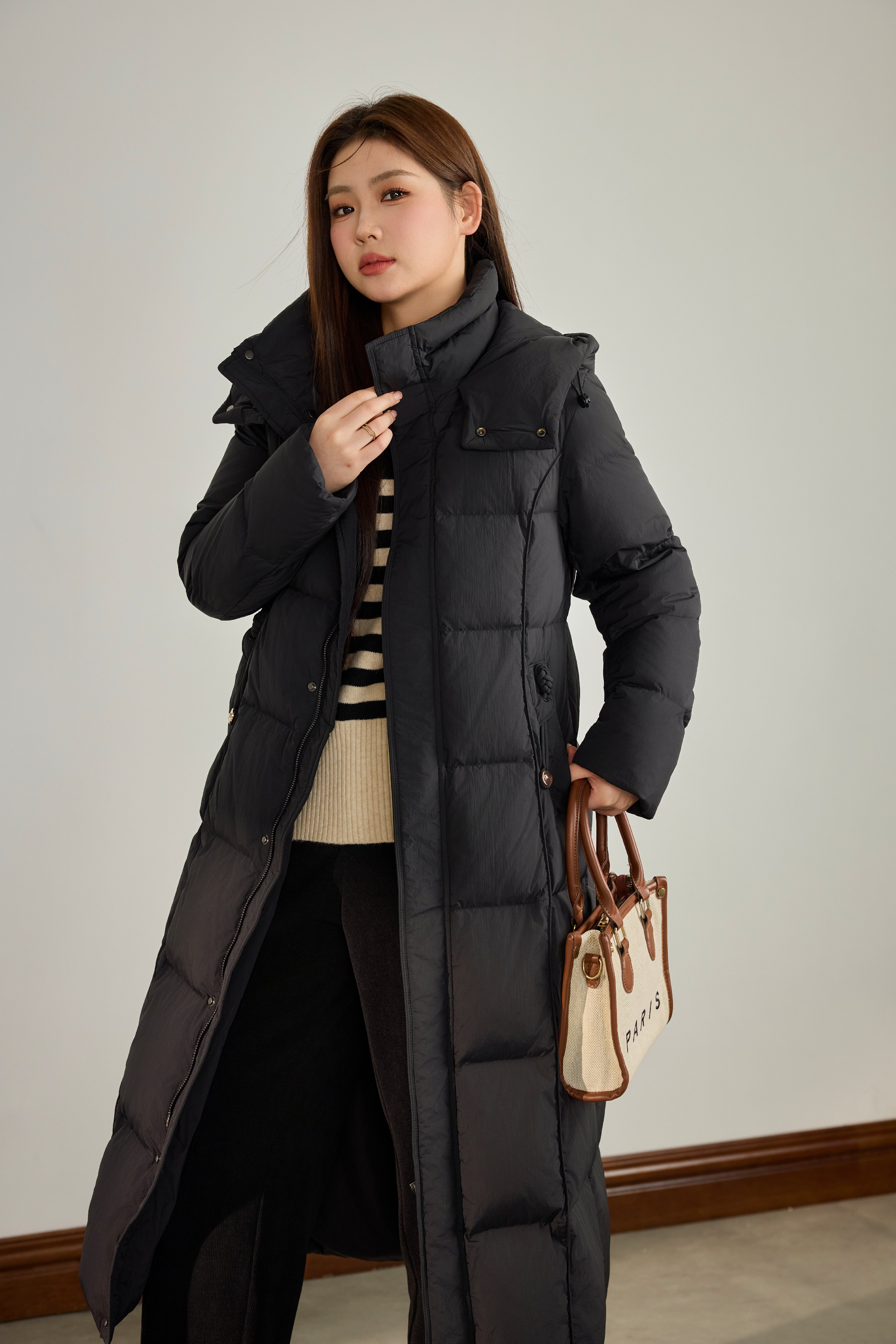 Long Hooded Lace-up Long Down Jacket DDY1819
