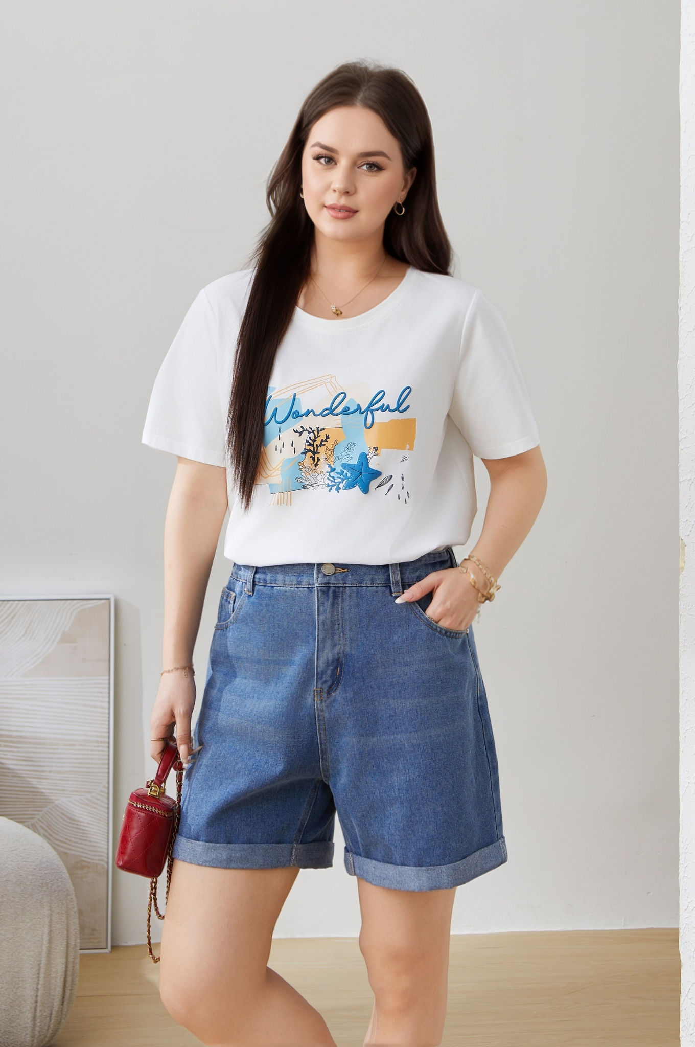 High Waist Slimming Denim Shorts Exk5055