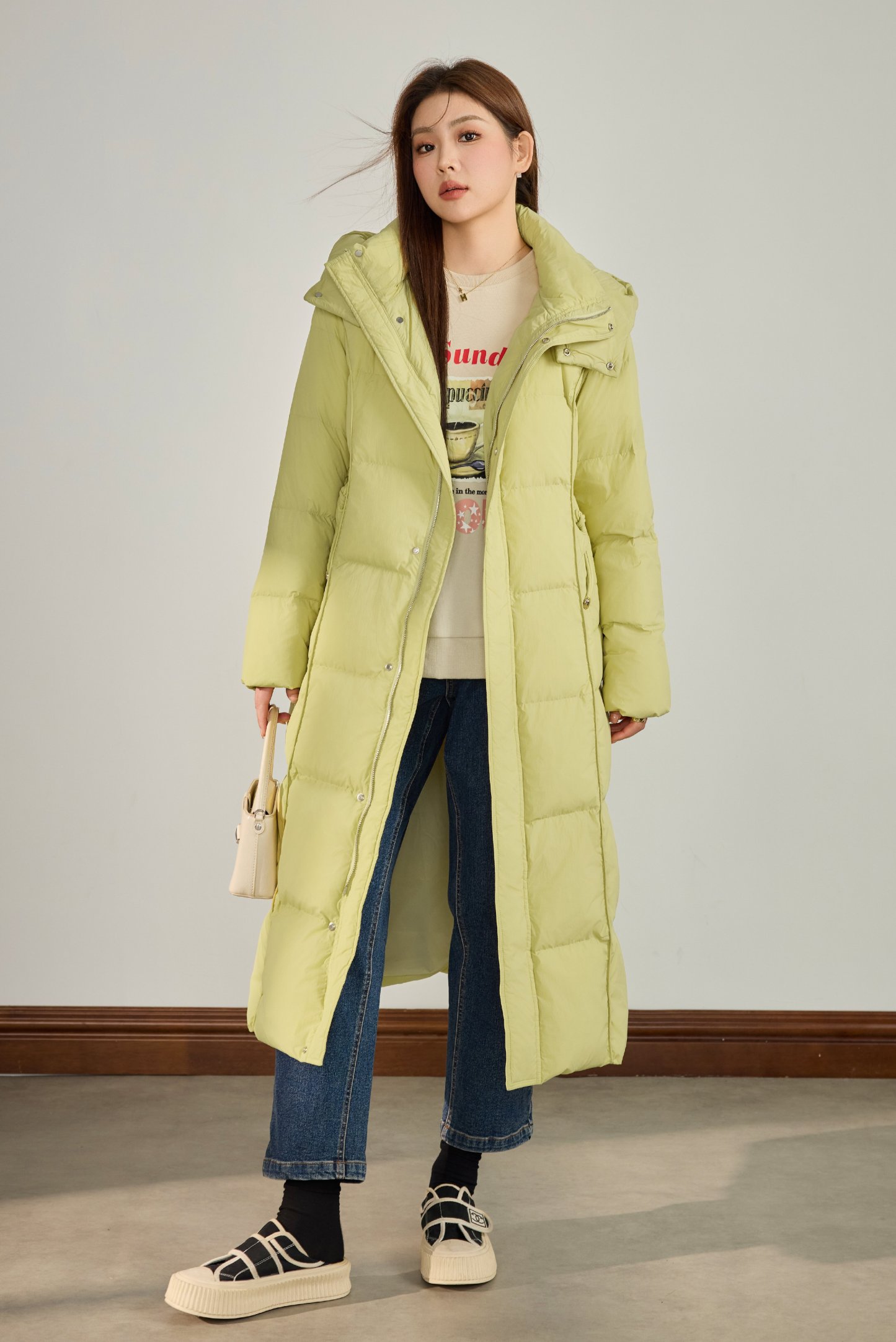 Long Hooded Lace-up Long Down Jacket DDY1819