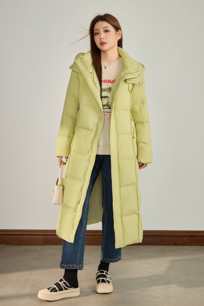 Long Hooded Lace-up Long Down Jacket DDY1819