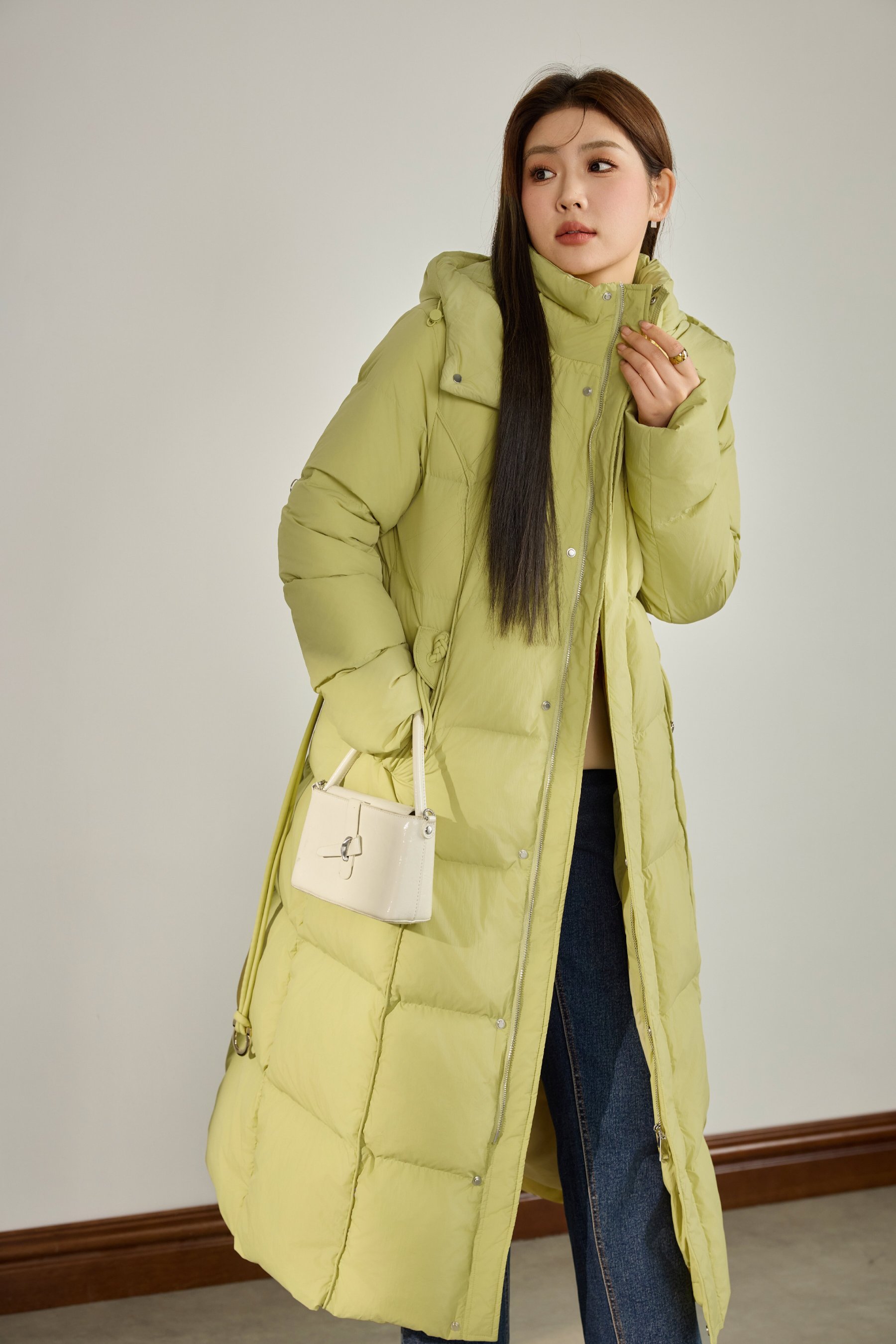 Long Hooded Lace-up Long Down Jacket DDY1819