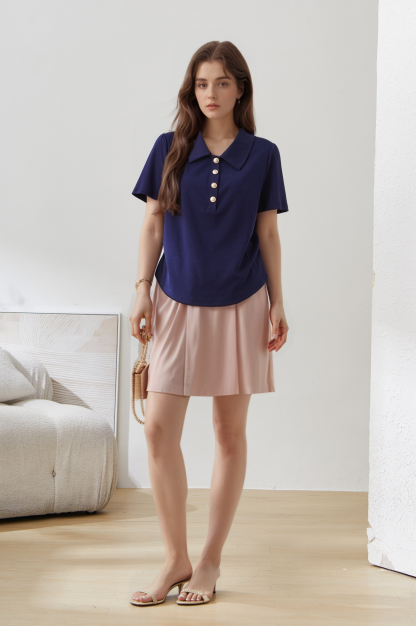 Turn-down Collar Knit Sweater EXZ5237